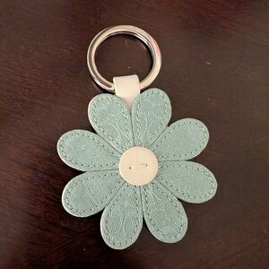 Coach Blue Flower Bag Charm With Signature C's Leather